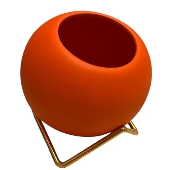Ceramic Orange Planter with Gold Geometric Stand - Picture 1 of 4